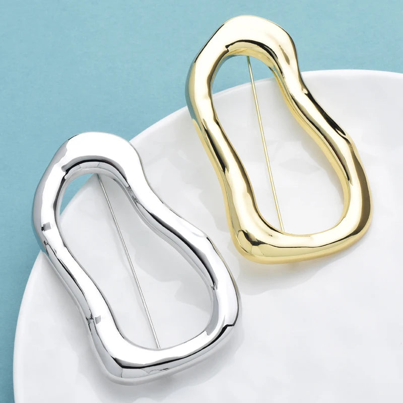 Wuli&baby Stainless Steel Big Circle Brooches Pins For Women Men 2-color All-match Geometric Brooch Gifts