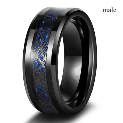 Charm Couple Rings Romantic Women Red Rhinestones Rings Set Trendy Men Stainless Steel Celtic Dragon Rings Wedding Band Jewel