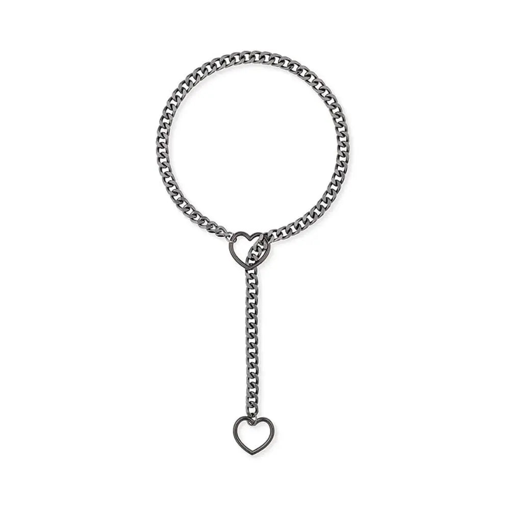 Heavy Lariat Heart Necklace Personality Punk Rock Stainless Steel Slip Chain Ring Slipchain Choker Collar For Women Men