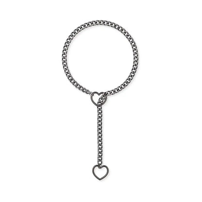Heavy Lariat Heart Necklace Personality Punk Rock Stainless Steel Slip Chain Ring Slipchain Choker Collar For Women Men