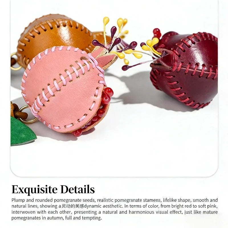 Handmade Vegetable Tanned Leather Pomegranate Keychain Fruit Bag Charm Cute Purse Pendant Car Mirror Accessories For Women Gi