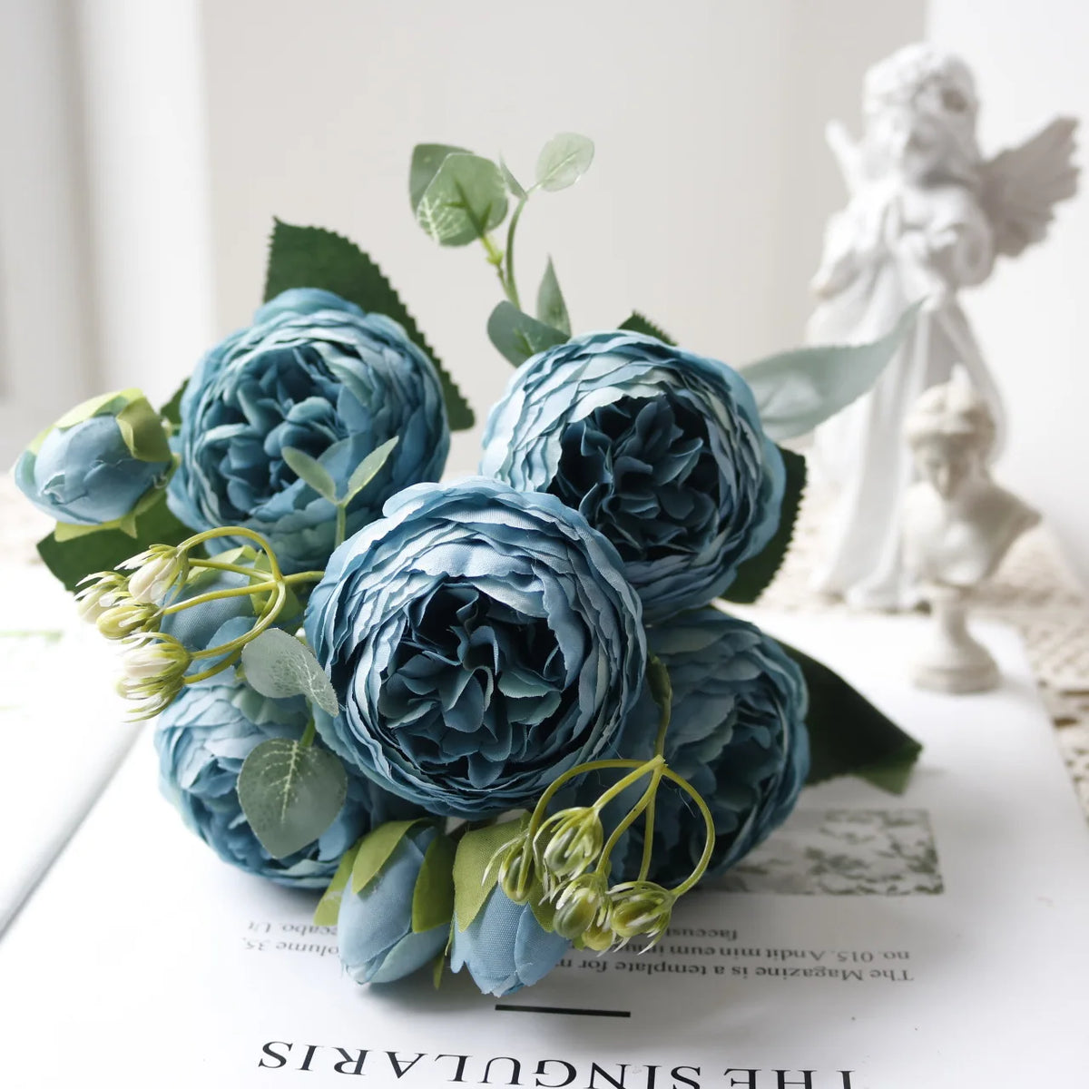 1pcs/30cm Rose Pink Silk Bouquet Peony Artificial Flower 5 Big Head 4 Small Bud Bride Wedding Home Decoration Artifi