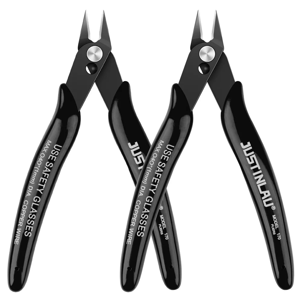 2Pcs Mini Nose Cutting Plier Electrical Wire Cable Cutter Metal Side Snips Flush Pliers Convenient Durable Tool - black