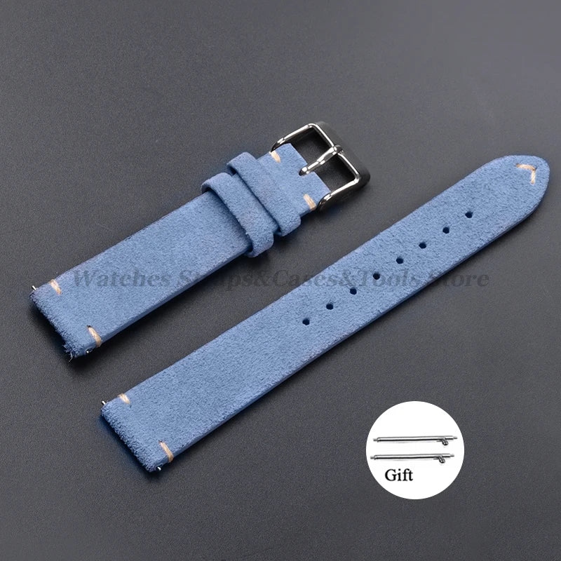 Vintage Genuine Suede Leather Watchband 14mm 16mm 18mm 20mm 22mm for Omega for Seiko Handmade Bracelet Quick Release Watch St