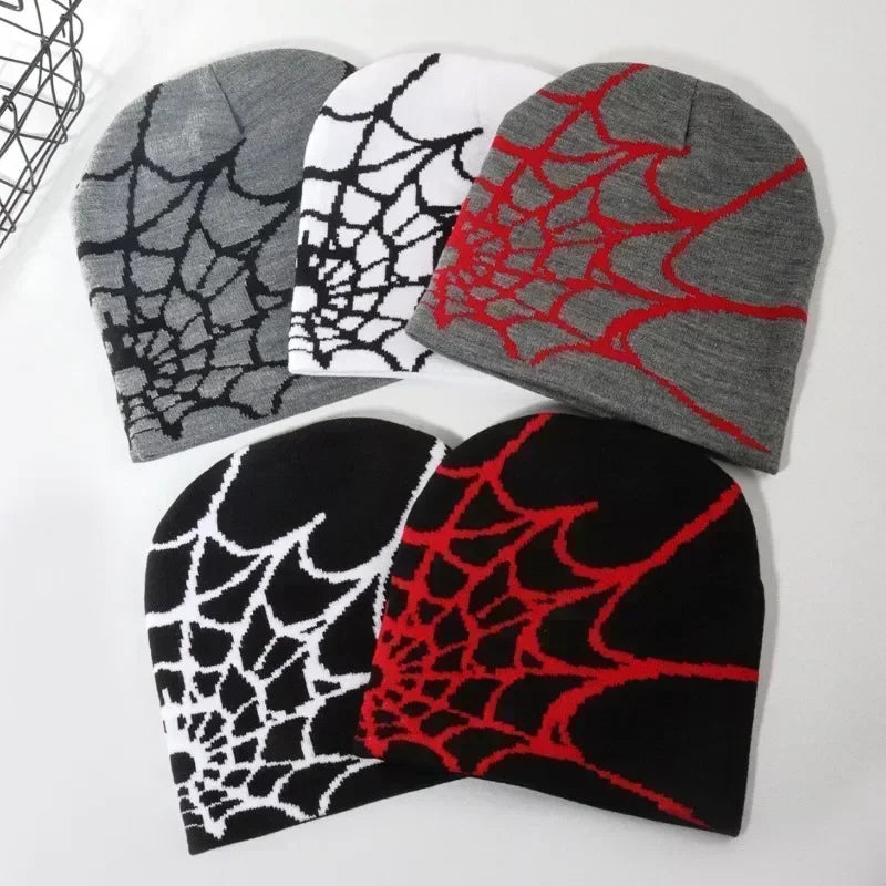 Knitting Spider Web Design Hat Skullies Beanies for Men Women Pullover Pile Cap Y2k Goth Warm Beanie Hats New Hip-hop Street 