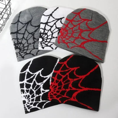 Knitting Spider Web Design Hat Skullies Beanies for Men Women Pullover Pile Cap Y2k Goth Warm Beanie Hats New Hip-hop Street 