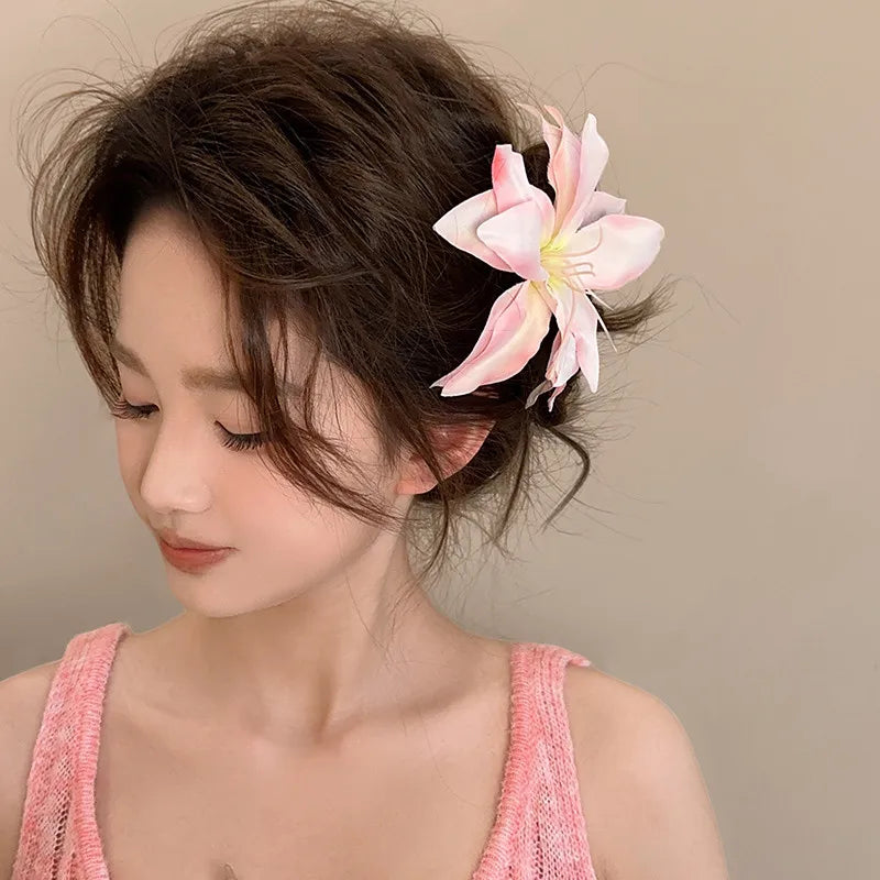 Retro Lily Flower Hairpin Valentine Headwear Girl Aesthetic Side Clip Hair Accessories Artificial Floral Hair Clip Festival G