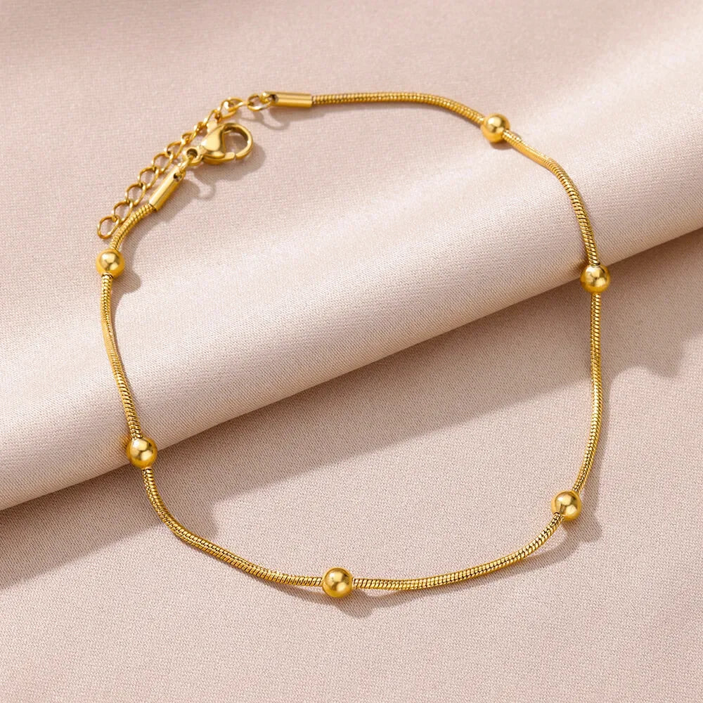 Anklets for Women Summer Beach Accessories Stainless Steel Imitation Pearl Chain Anklet Gold Color Leg Bracelets Bodychain Gi