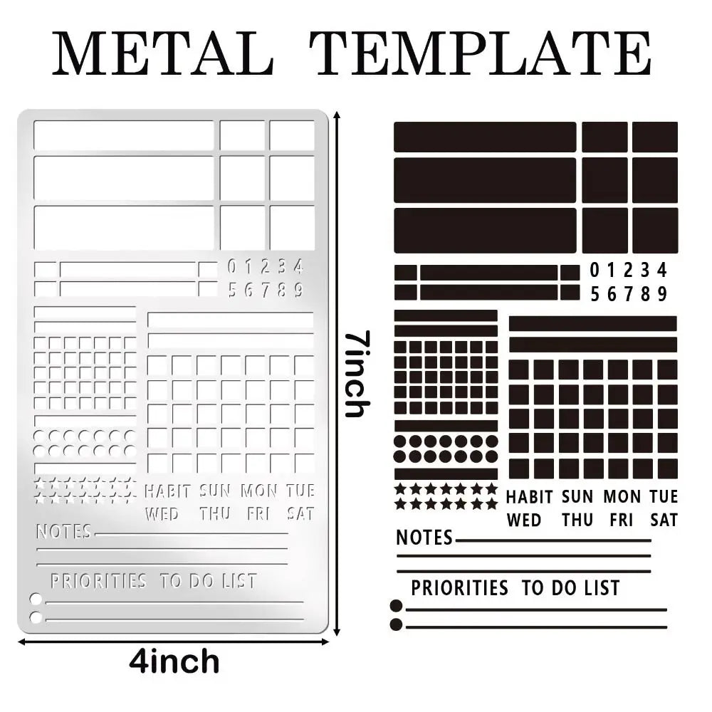 Stainless Steel Template Ruler Double-Sided DIY Bookmark Ruler Multifunctional Portable Template Planner Stencil