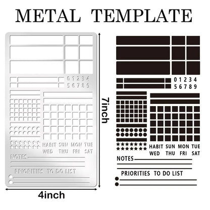 Stainless Steel Template Ruler Double-Sided DIY Bookmark Ruler Multifunctional Portable Template Planner Stencil