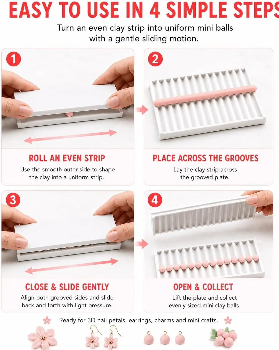 4PCS 3D Print Clay Gel Ball Maker Tool, Nail Art Bead Roller for 3D Gel Flowers | Polymer Clay Roller 2mm 3mm 4mm 5mm