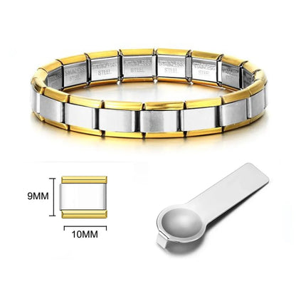 For Women Men Italian Charm Link 9mm Width Silver Gold Color Stainless Steel Bracelets on Hand DIY Making Jewelry