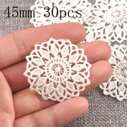 Flower White Lace Applique Mesh Trim For Sew On Guipure Fabric Wedding Supplies Home Decoration - 45mm 30pcs