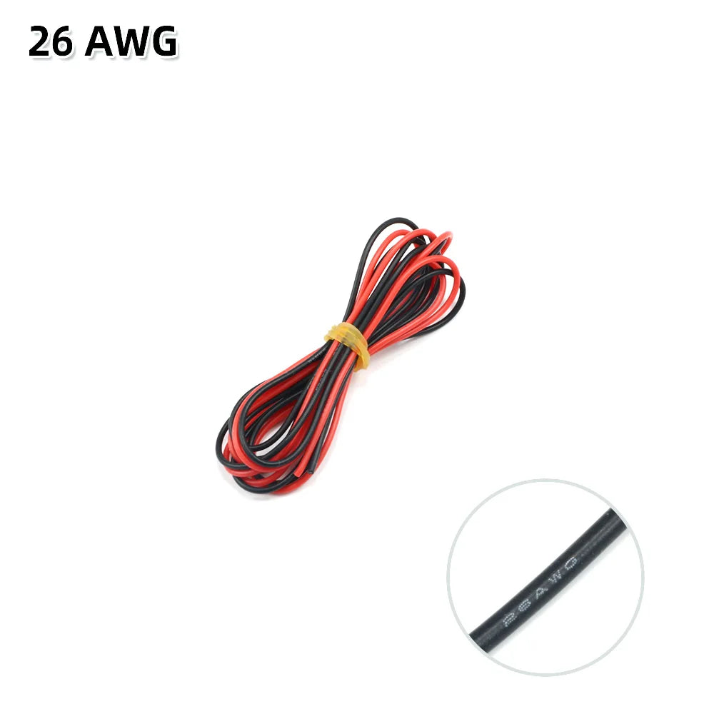 2 Meter Silicon Wire 8 10 12 14 16 18 20 22AWG Heatproof Soft Silicone Silica Gel Wire Cable (1Meter Red+1Meter Black) ) - 26