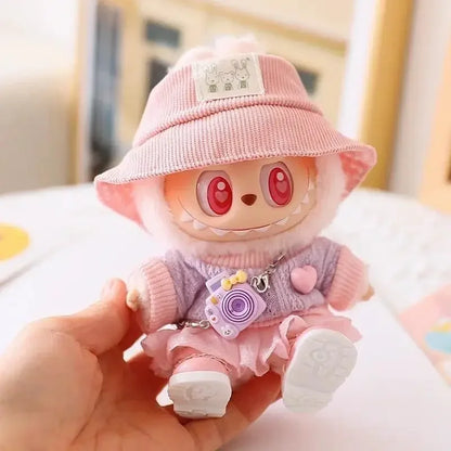 Mini Doll'S Clothes Outfit Accessories for 15-17cm Ropa Labubu & 10cm Cotton Doll Love Hoodie Pink Yarn Skirt Clothing no dol