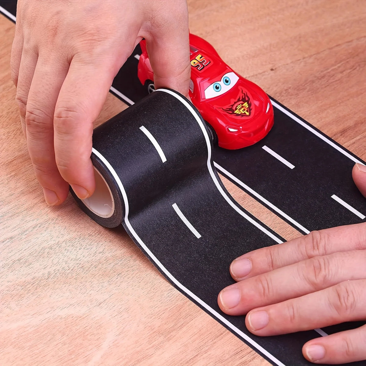 Cartoon Style Reusable Road Stickers, Black Polyurethane Road Tape, Suitable for Party Racing Decoration - 2Rolls