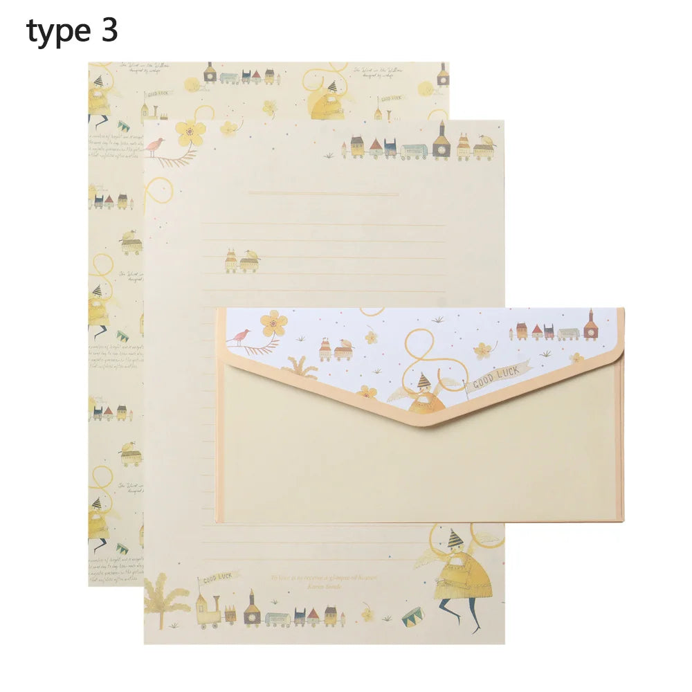 6Pcs Differrent Design Writing Paper With 3Pcs Envelopes Cartoon Pattern Vintage Floral Letter Stationery School Office Suppl