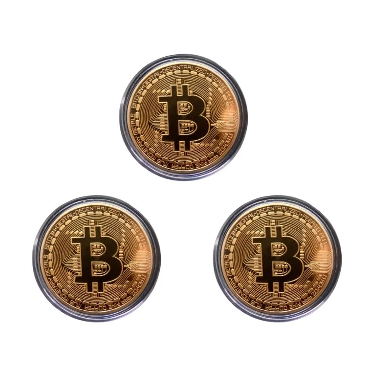 3/1PC Bitcoints BTC Coins Collectible Collection Gold Plated Bitcoin Coin Collectible Art Collection Gift Physical Commemorat