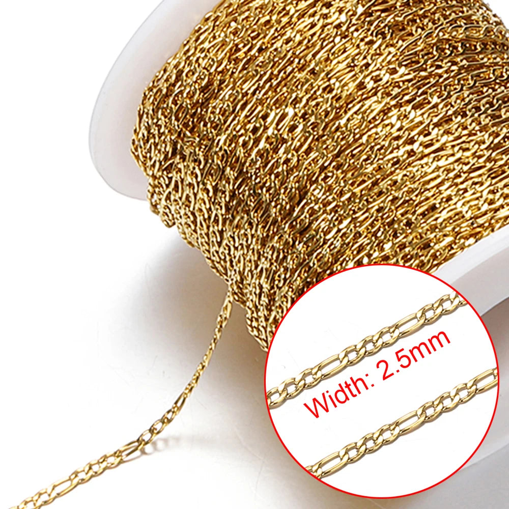 No Fade 2Meters Stainless Steel Chains for Jewelry Making DIY Necklace Bracelet Accessories Gold Chain Lips Beads Beaded Chai
