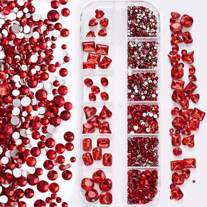 1Box 3D Clear Nail Art Rhinestones 12Shapes Mixed Oval,Butterfly,Heart,Flower,Round Diamond Nail Charms DIY Nail Art Decorati
