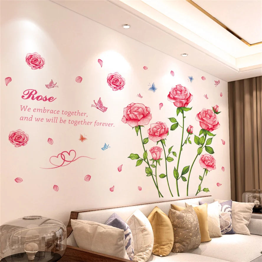 DIY Purple Lavender Living Room Wall Stickers Decor Self-adhesive Flowers Butterfly Wall Decals Mural Bedroom Home Decoration