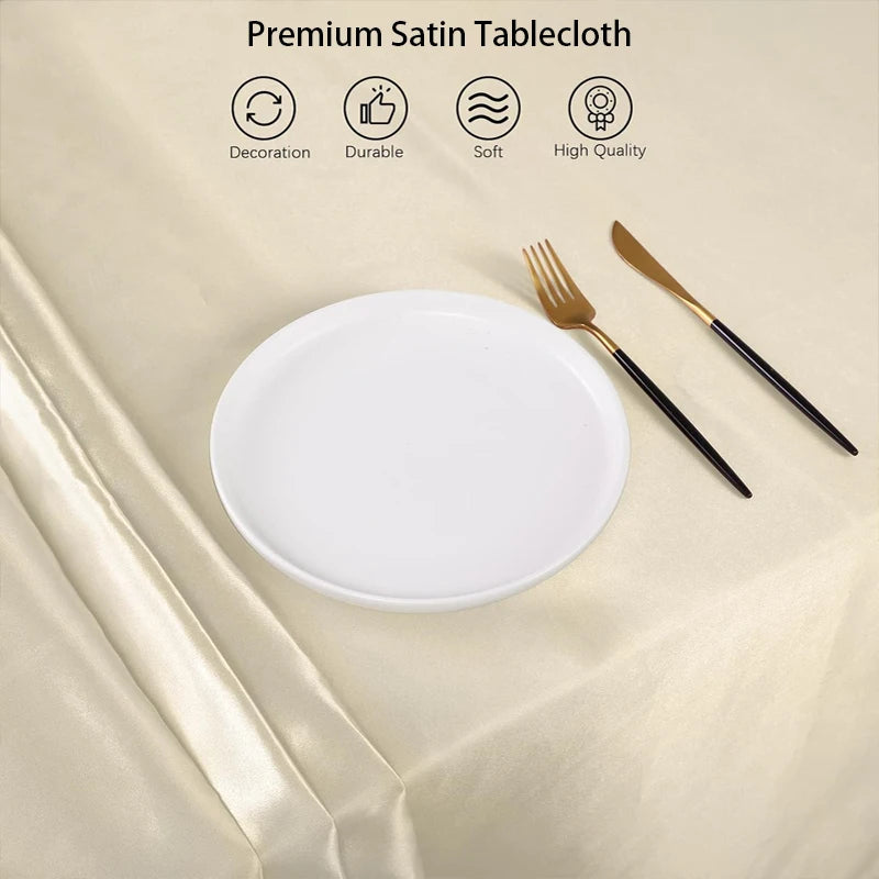 Rectangle Wedding Satin Large Tablecloth Bright Smooth Silk Table Cover Anniversary Dining Party High-End Table Decor