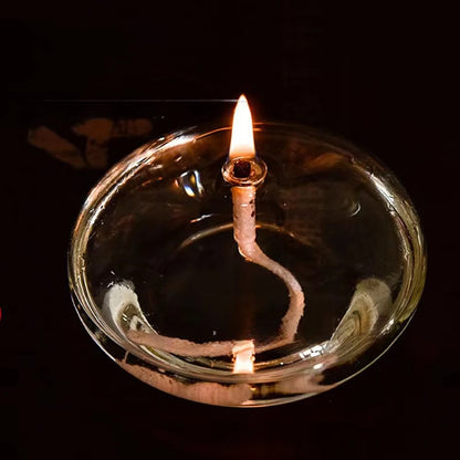 Handcrafted Flat Transparent Glass Candle Holder Oil Lamp，With a light core，Can be used as table candles，Christmas home decor