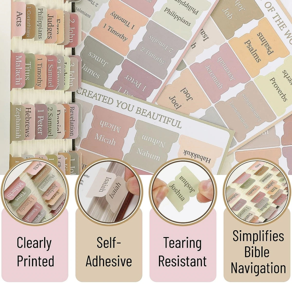 5 Sheets(75pcs) Bible Tabs Large Print And Easy-To-Read Bible Journaling Supplies Self-Adhesive Index Label Sticker Stationer