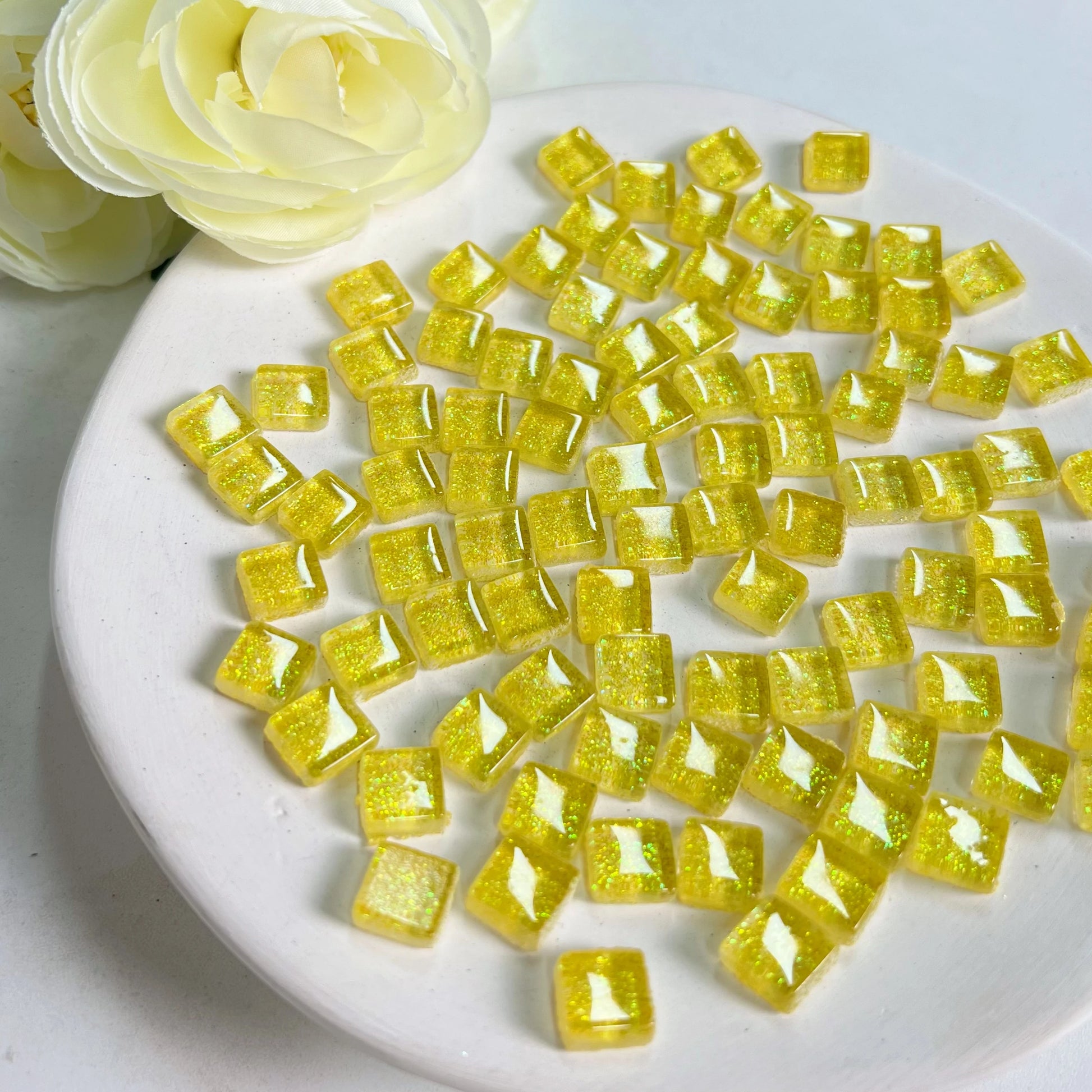 Mosaic Tiles for Crafts Blue Shine Assorted Color 50pcs Glass Glitter Mosaic Supplies Pieces Bulk Square Shape Home Decoratio