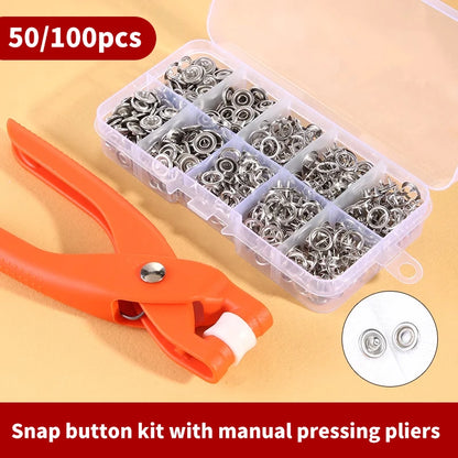 Snap Button Kit With Hand Pressure Pliers 50pcs 100pcs Snaps , Metal Snaps For Sewing, Sewing Snaps For DIY Crafts Clothes Ha