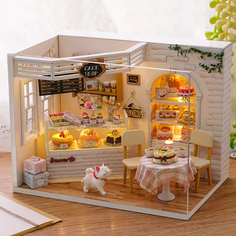 Kitten Mini Doll House 3D Puzzle Assembly Model Building Kit Creative Room Bedroom Decoration With Furniture Wooden Crafts Gi