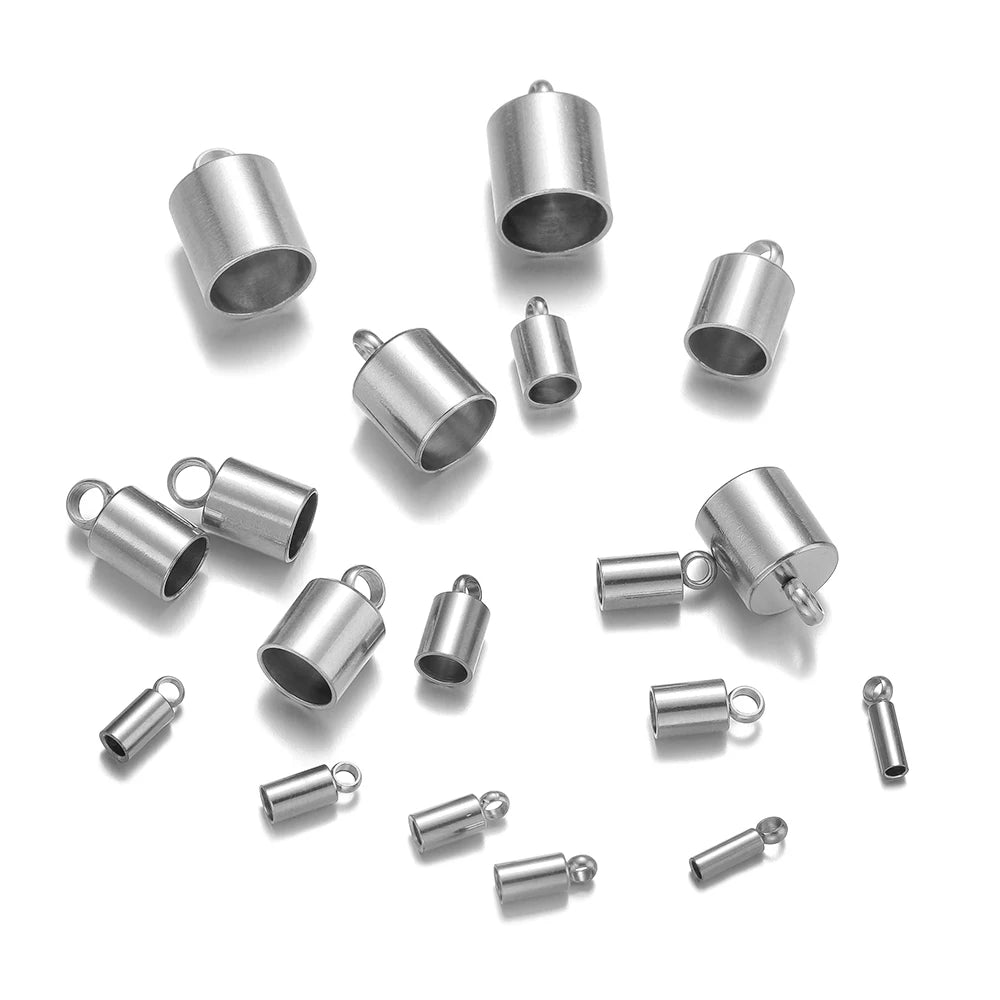20pcs Stainless Steel Crimp End Caps Leather Cords End Tip Beads Caps PVD Plated Gold Clasps DIY Jewelry Making Finding Suppl