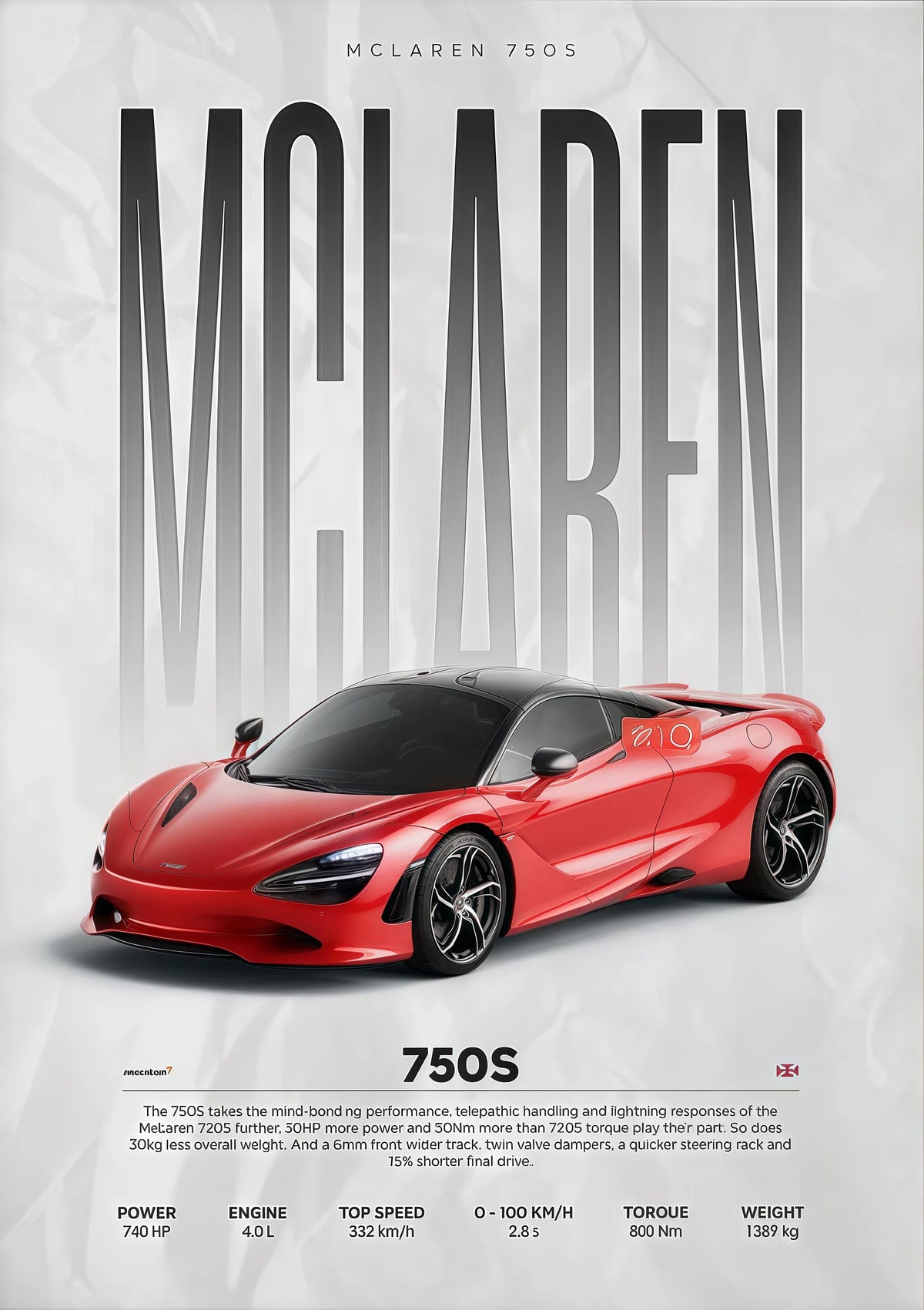 Modern Famous Cars W16 750S Canvas Painting Wall Art Fashion Luxury Sports Car Poster Prints For Living Room Home Decor Gift 
