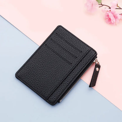 PU Leather Women ID Credit Bank Card Holder Zipper Slim Wallet Fashion Small Coin Purse Money Clip Case Cardholder Cover - bl