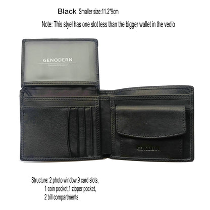 GENODERN Cow Leather Men Wallets with Coin Pocket Vintage Male Purse RFID Blocking Genuine Leather Men Wallet with Card Holde
