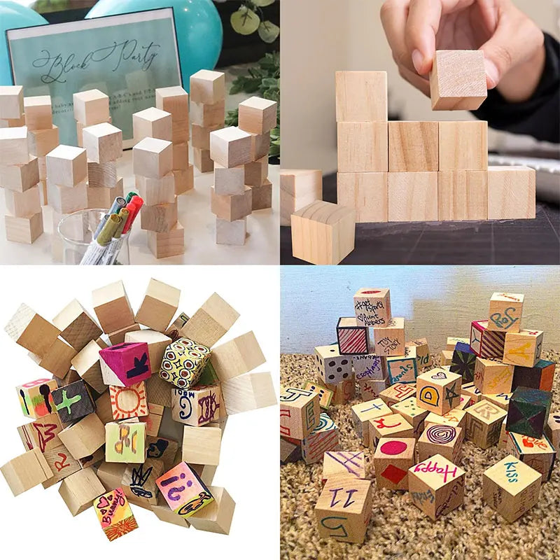 5-100pcs Unfinished Wooden Blocks Birch Blank Cube Blocks for DIY Arts Projects Craft Making Painting Baby Toy