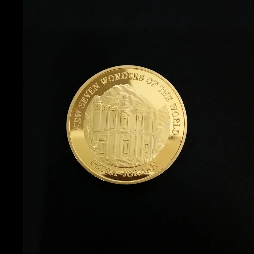 Seven Wonders of The World Coin Collection Gold-plated Commemorative Badge Travel Collection Coin - B