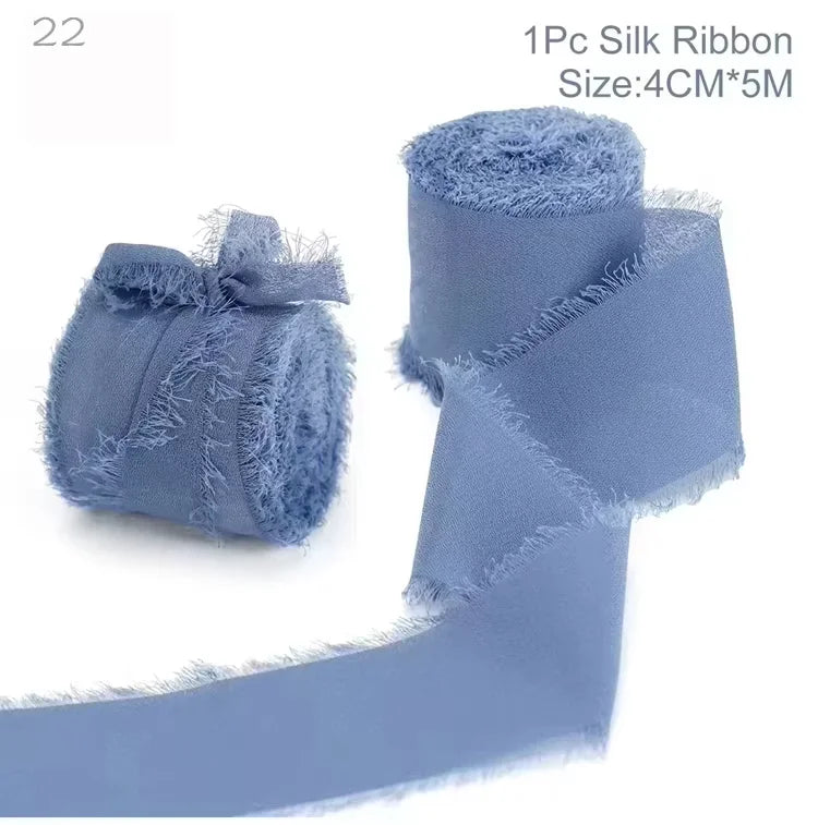 5m/Roll Frayed Silk Ribbon Edged Wrinkle Chiffon Handmade Ripped Wedding Party Flower Bouquet Gift Packing Decorations DIY Cr