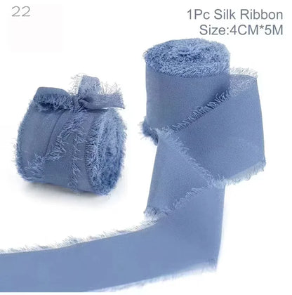 5m/Roll Frayed Silk Ribbon Edged Wrinkle Chiffon Handmade Ripped Wedding Party Flower Bouquet Gift Packing Decorations DIY Cr