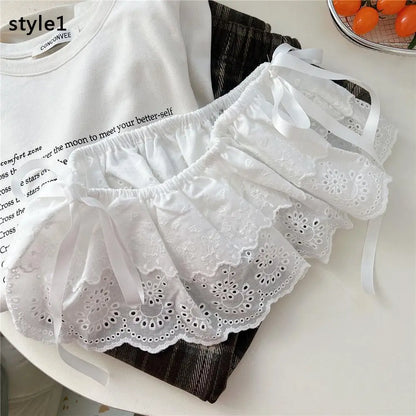 Lace Mini Skirts Women Elegant Sweet Lolita Short Skirts High Waist Y2k Streetwear Ruffle Skirts Lace Trim Butt Curtain Skirt