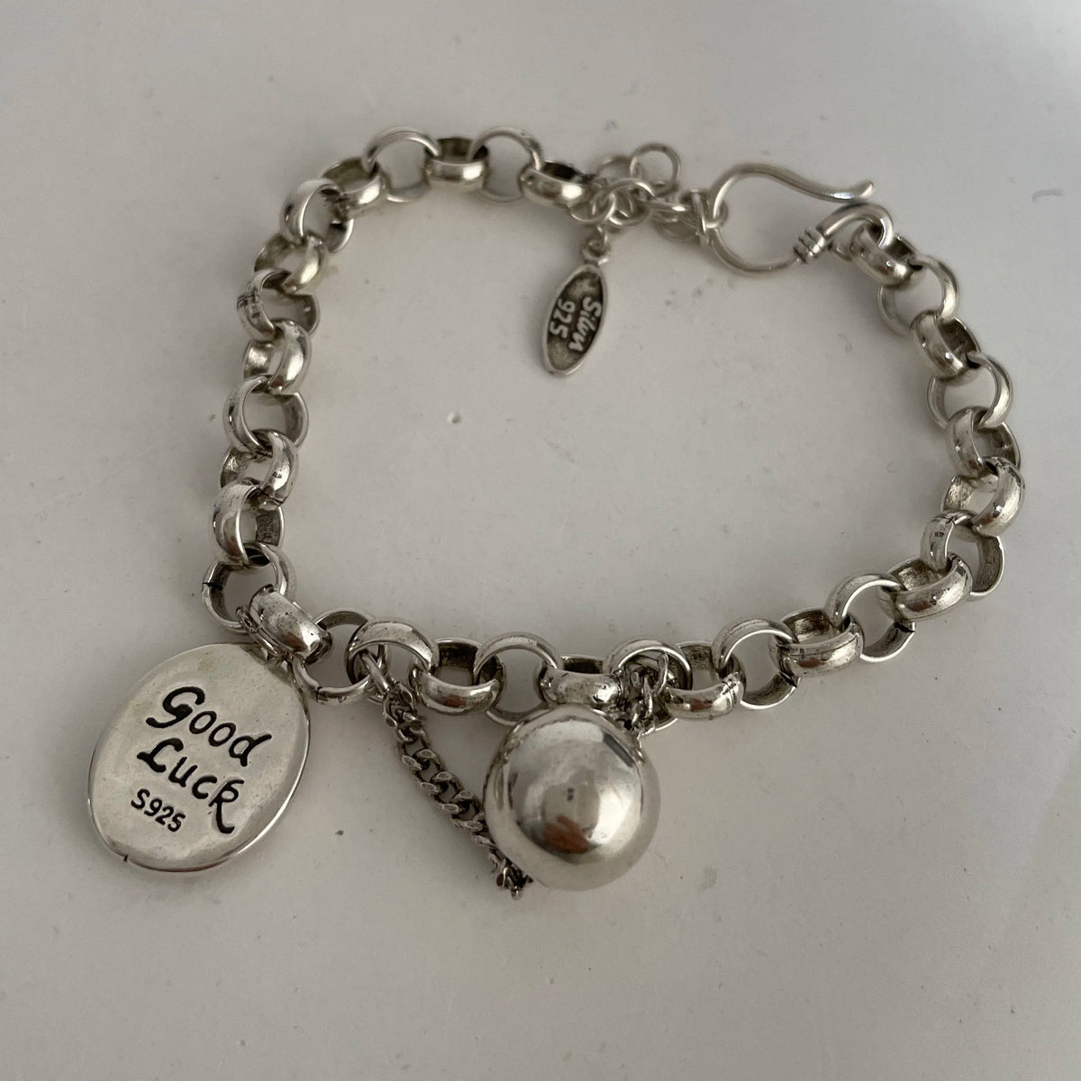 100% Solid 925 Sterling Silver Metal Bracelet for Women Vintage Handmade Simple Retro Heart Chain Bracelet Birthday Gift Part