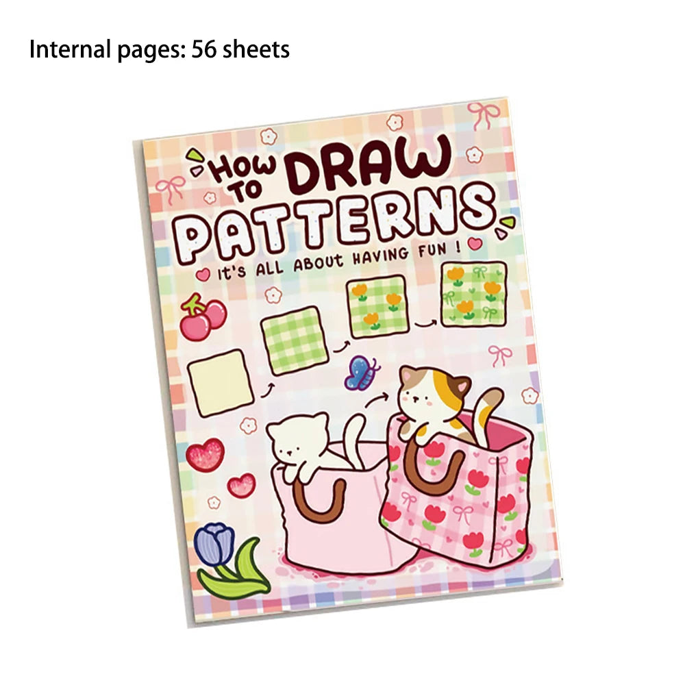How to draw easy patterns，guide detailed steps for students to draw cartoon patterns，coloring book，notes - Pink