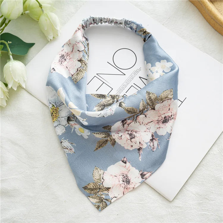 2022 Summer Vintage Print Flower Beach Bandana Hair Scarf Fashion Elastic Rubber Headbands for Women Girl Hair Accessories - 