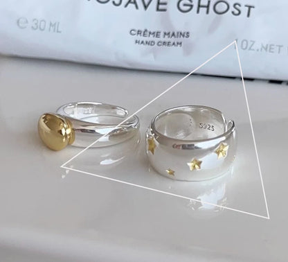 VENTFILLE 925 Sterling Silver Rings INS Fashion Hip Hop Vintage Couples Hollow Lines Punk Thai Silver Party Adjustable Jewelr