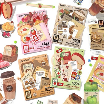 20pcs Fresh Store Series Food and Coffee Material Pack DIY Scrapbook Handbook Aesthetic Stationery Supplies