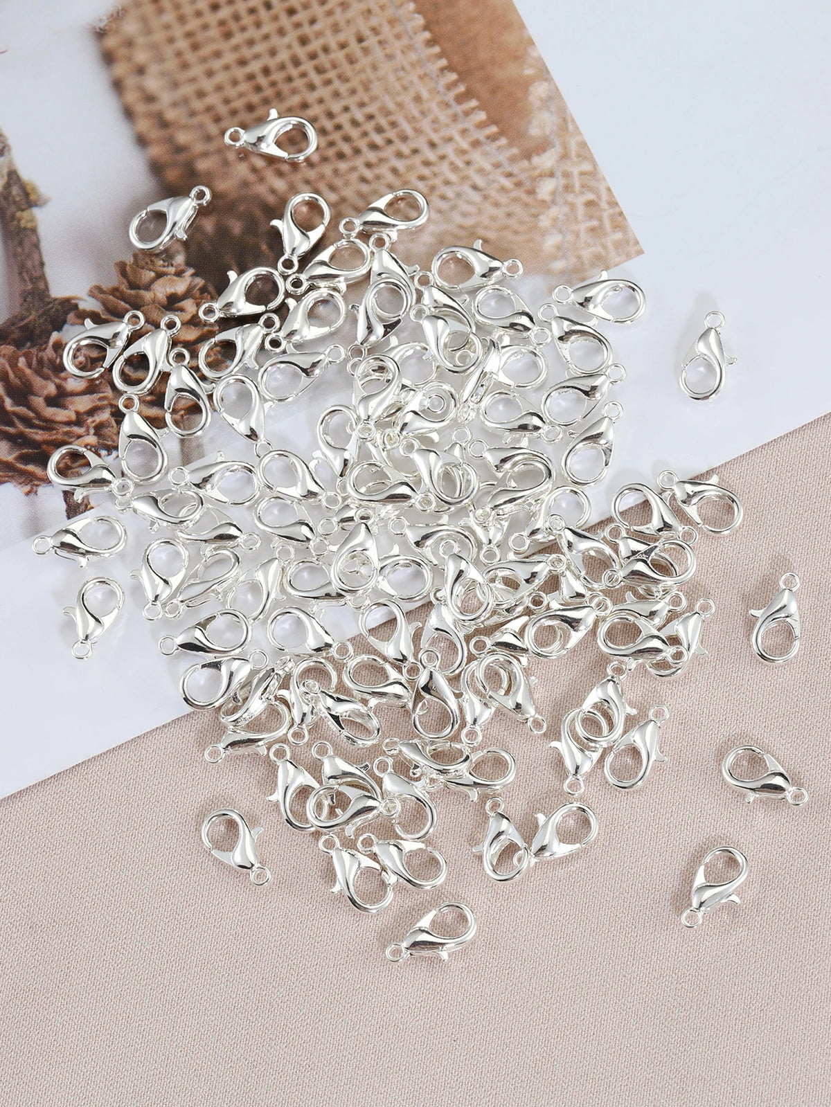 100pcs 10/12mm Alloy Lobster Clasps for DIY Handmade Chain Necklace Bracelets Pendants Jewelry Making Accessories - Silver Co