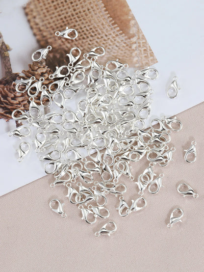 100pcs 10/12mm Alloy Lobster Clasps for DIY Handmade Chain Necklace Bracelets Pendants Jewelry Making Accessories - Silver Co