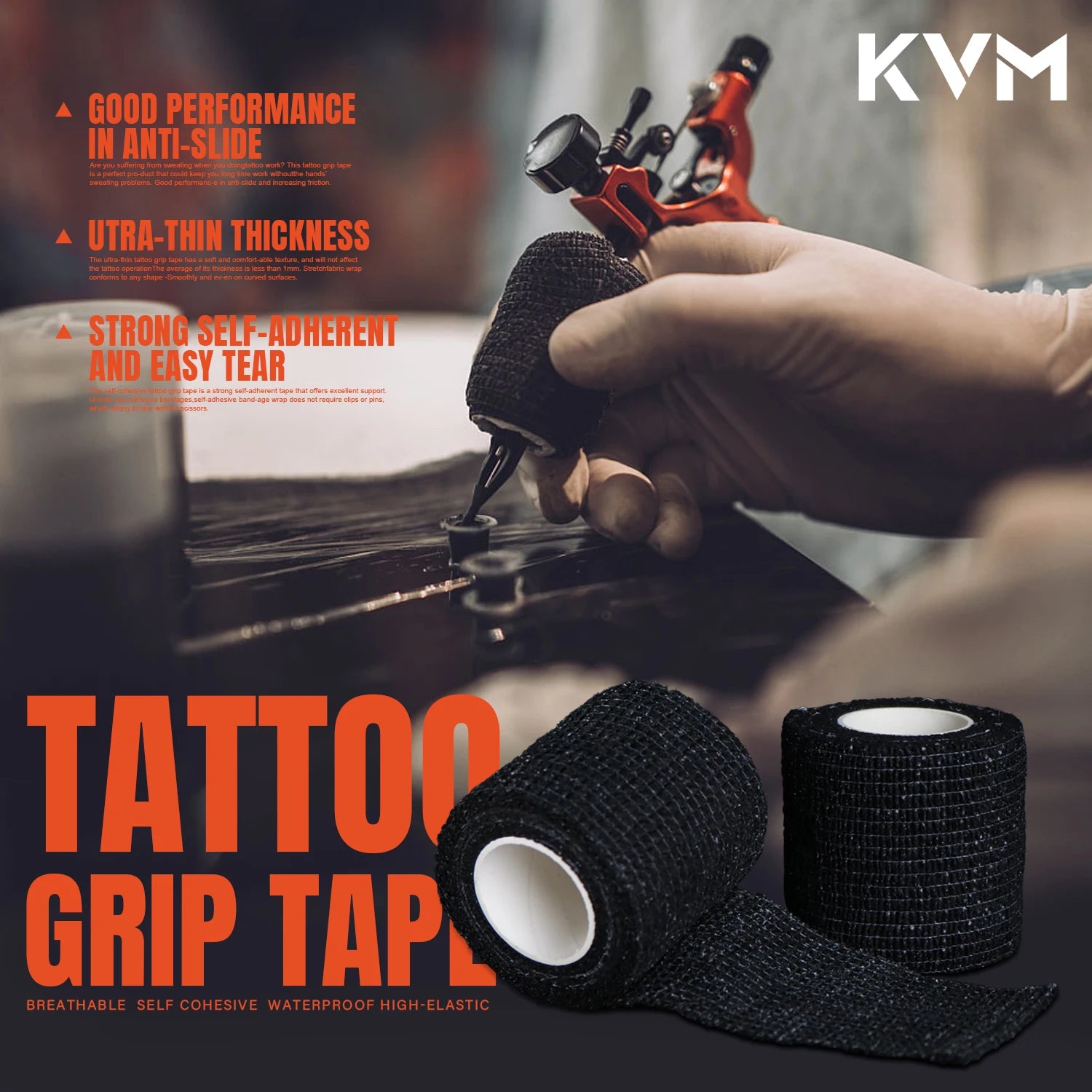 1/5/10/20Pcs Black Tattoo Grip Bandage Anti-slip Athletic Nonwoven Disposable Waterproof Self-adhesive Elastic Tattoo Bandage