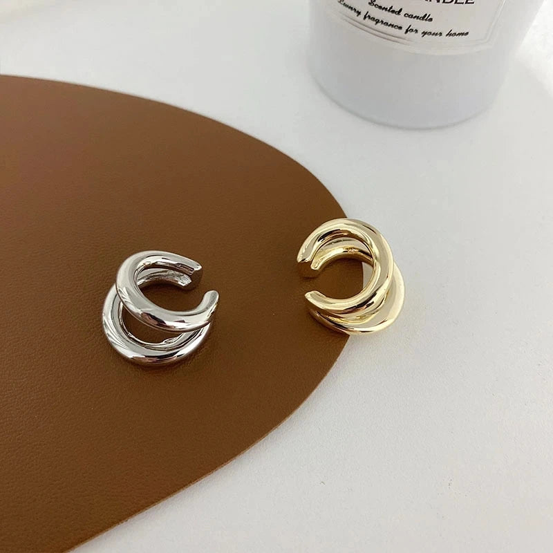 Fake Piercing Earcuff Double Circle Ear Cuff Faux Earrings for Women Man Hiphop Vintage Cuffs Earclips Accessories Korean Fas