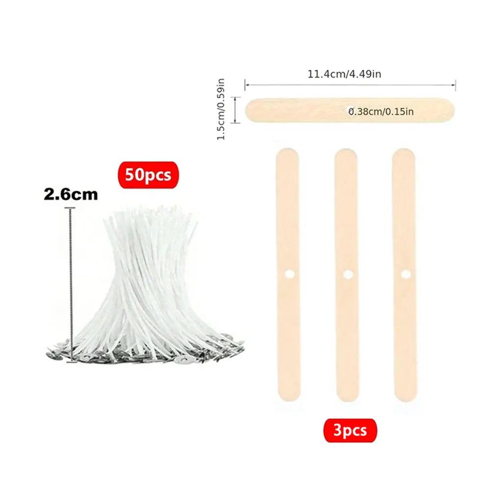 53pcs Candle Wicks Holder Waxed Cotton Candle Wicks Set with Stand Original Smokeless Candle Wicks Soy Oil Wax Core Woven Mak